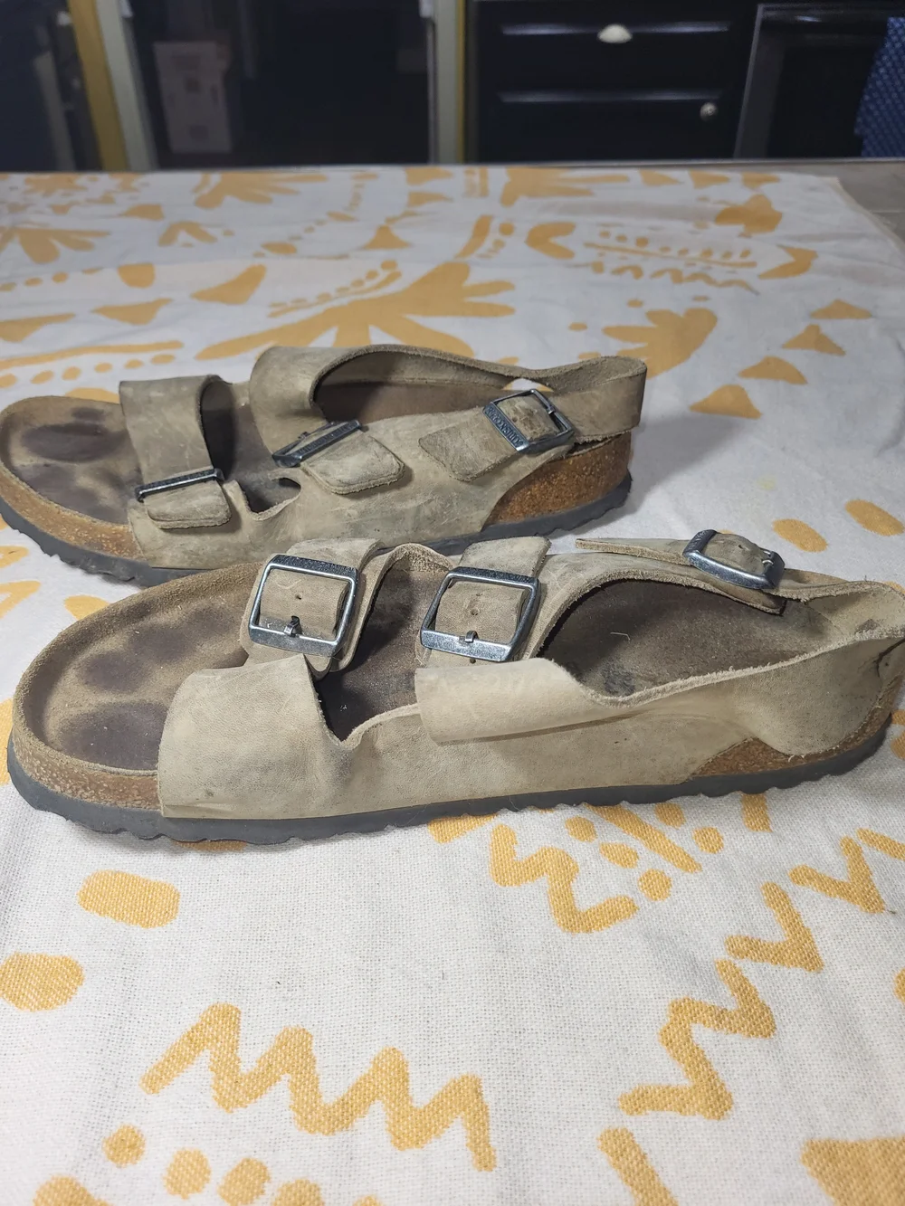Birkenstock Men's Suede Buckle Sandals in Light Brown